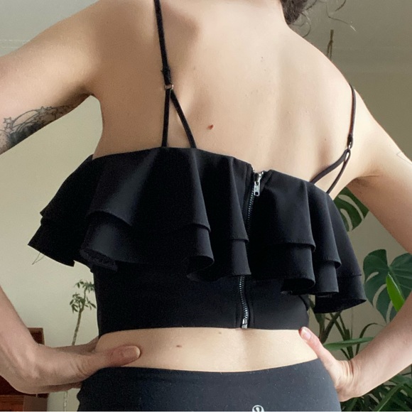 TopShop Cropped Black Ruffle Top - Picture 2 of 5